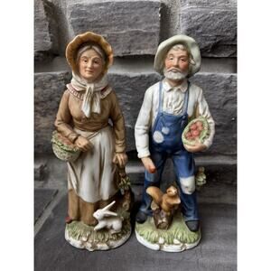 Homco #1409 Old Woman and Old Man Figurines Vintage Home Interiors Farmers 8"
